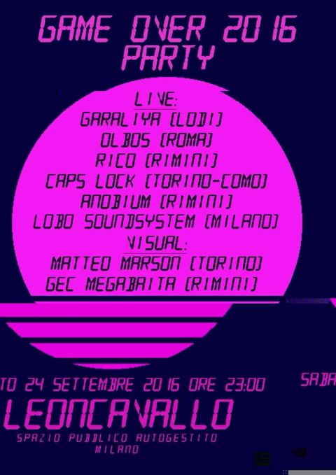 Game over party 2016 sab 24 sett